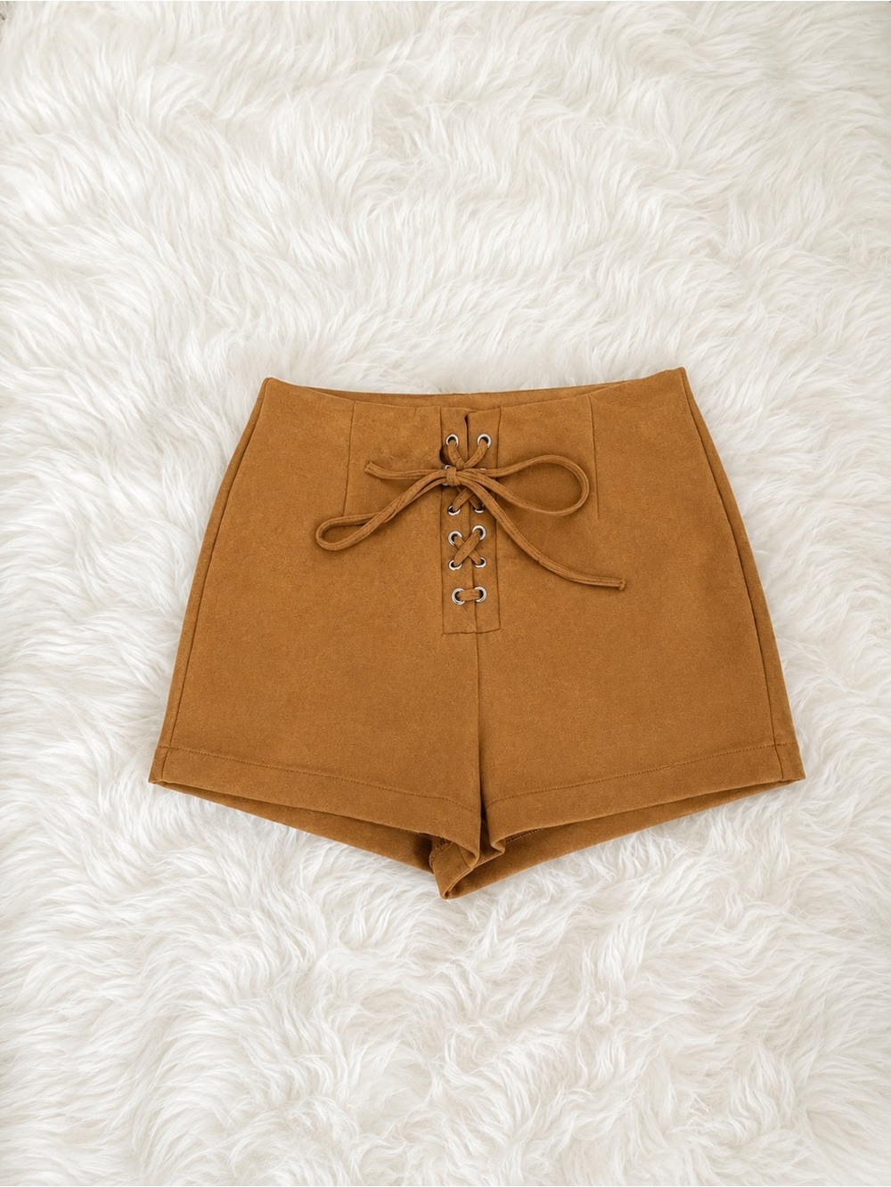 Forever 21 High-Waist Lace-Up Shorts - Camel Brown